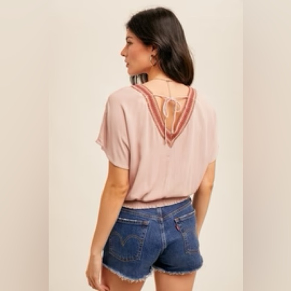 NWT Hem & Thread Meryl Zig Zag Trimmed Kimono Sleeve Top Bohemian Style Blouse - Picture 2 of 15